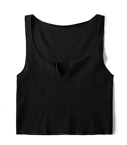 Ainuno Black Crop Tops for Women Teens Girl Cropped Workout Tops Sleeveless Summer Yoga Shirts Croptop Tank V Neck Plain Crop Tees Cute Rave Top Sexy Solid Color Knit Vest Cotton Crop Tank Tops