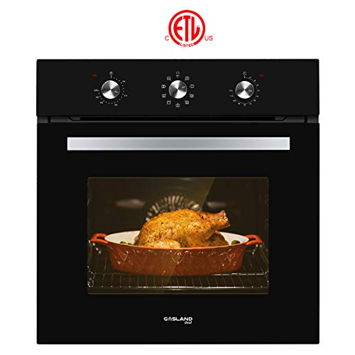 Single Wall Oven, GASLAND Chef ES609MB 24' Built-in Electric Wall Oven, 240V 3200W 2.3Cu.f Convection Wall Oven with Rotisserie, 9 Cooking Modes, Mechanical Knob Control, Transparent Window, Black