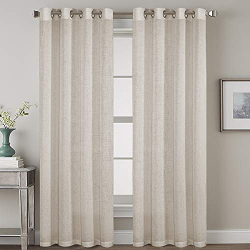 Living Room Linen Curtains Home Decorative Nickel Grommet Curtains Privacy Added Energy Saving Light Filtering Window Treatments Draperies for Bedroom, Angora, 2 Panels, 52 x 84 - Inch