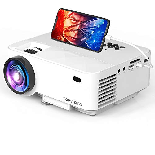 TOPVISION Mini Video Projector 4500LUX Outdoor Movie Projector with Synchronize Smart Phone Screen,Full HD 1080P Supported LED Projector, Compatible with Fire Stick,HDMI,VGA,USB,TV,Box,Laptop,DVD