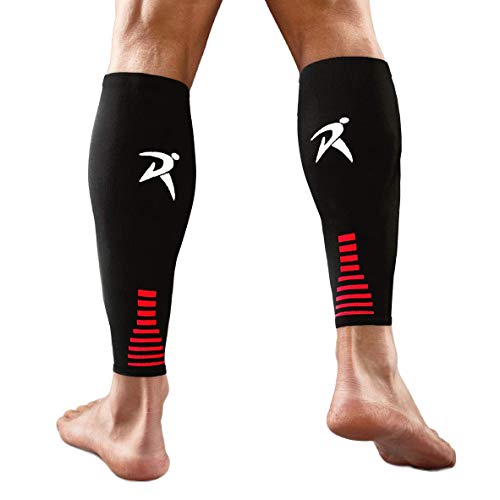 Rymora Calf Compression Sleeves Men Women Shin Splints Running (Pair Black) (L)