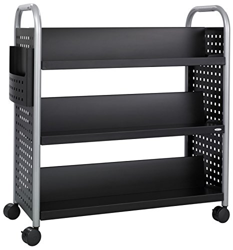 Safco Products Scoot Double-Sided Book Cart Black, Swivel Wheels, 6 Slanted Shelves