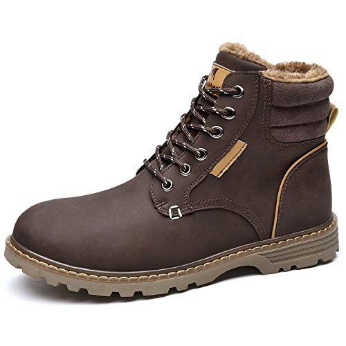 Quickshark Mens Winter Snow Boots Waterproof Non Slip Insulated Shoes Warm Hiking Boot Fur Lined A-Brown Size 10.5