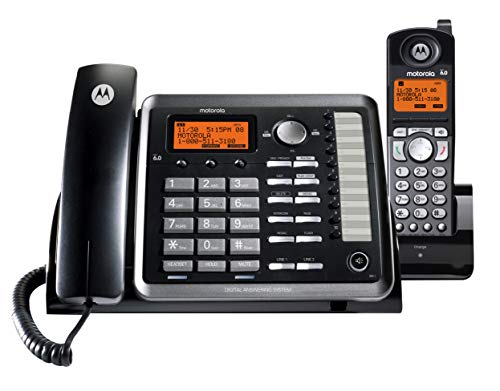 Motorola ML25255 DECT 6.0 Expandable Corded/Cordless 2-line Business Phone with Caller ID & Answering Machine, Black, 1 Handset