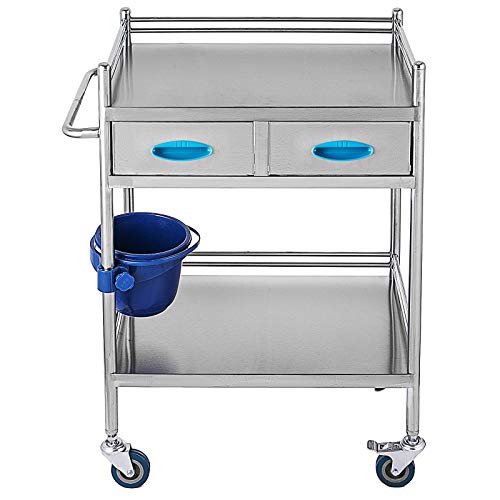 Lab Serving Cart，Stainless Steel Rolling Cart， Two-Story lab cart，with Two Drawers for lab Equipment，Use Grade I Stainless Steel