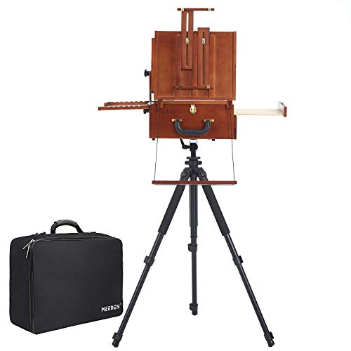 MEEDEN Ultimate Pochade Box with Aluminum Tripod Combo, Lightweight French Box Easel for Plein Air Painting, All in One Design，Make Outdoor Painting Easy and Fun