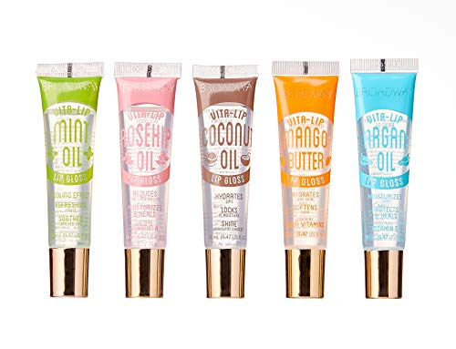 Broadway Vita-Lip Clear Lip Gloss 0.47oz/14ml (5PCS Mint & Coconut & Rosehip & Mango Butter & Argan Oil) (5 PCS SET)