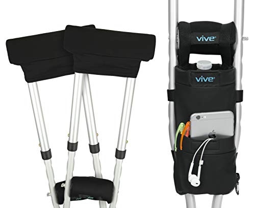 Vive Crutch Pad and Bag Set - Underarm Padding, Hand Grips and Pouch for Crutches - Soft Padded Handles and Universal Accessories for Men, Women and Kids - Lightweight Carry On with Storage Pockets