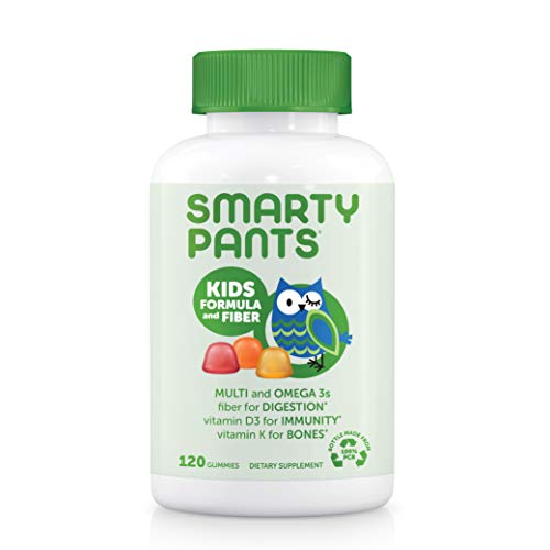 SmartyPants Kids Formula & Fiber Daily Gummy Multivitamin: Fiber for Digestive Health, Vitamin C, D3, & Zinc for Immunity, Omega 3 Fish Oil (EPA & DHA), B6, Methyl B12, 120 Count (30 Day Supply)