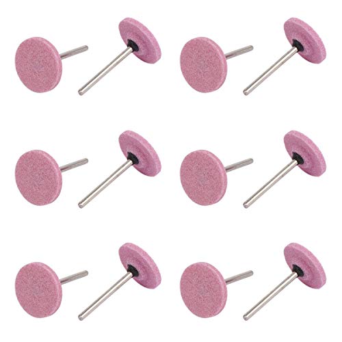 Pink Abrasive Stone 3mm Shank Abrasive Mounted Points 25x4mm Disc Head Grinding Wheel Ceramic Mounted Grinding Mounted Points 12PCS (Pink, 25x4mm)