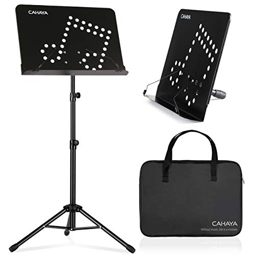 CAHAYA 2 in 1 Dual Use Sheet Music Stand & Desktop Books Stand with Carrying Bag Foldable Tripod Portable Sturdy for Laptop Projector Books Tabletop Stand