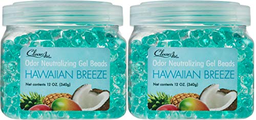 Clear Air Odor Eliminator Gel Beads - Air Freshener - Eliminates Odors in Bathrooms, Cars, Boats, RVs and Pet Areas - Made with Natural Essential Oils - Hawaiian Breeze Scent - 2 Pack (2 x 12 Ounce)