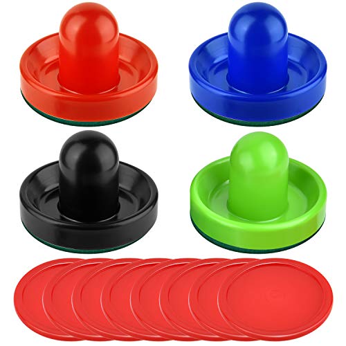 Coopay Air Hockey Pushers and Red Air Hockey Pucks, Goal Handles Paddles Replacement Accessories for Game Tables(4 Striker, 8 Puck Pack)