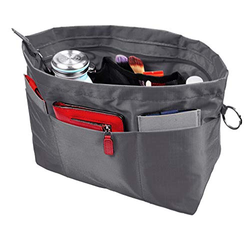 Vercord Purse Organizer Insert Bag Tote Handbags Pocketbook Inserts Organizers Zipper 11 Pockets Grey Small