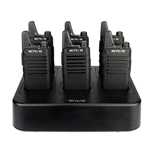 Retevis RT22 Walkie Talkies Rechargeable Hands Free Channel Lock 2 Way Radios Two-Way Radio(6 Pack) with 6 Way Multi Gang Charger