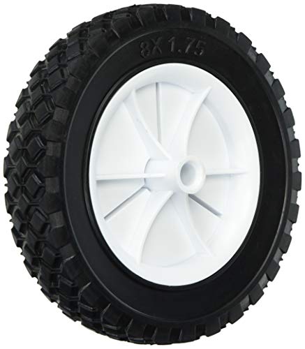 Shepherd Hardware 9613 8-Inch Semi-Pneumatic Rubber Replacement Tire, Plastic Wheel, 1-3/4-Inch Diamond Tread, 1/2-Inch Bore Offset Axle,White
