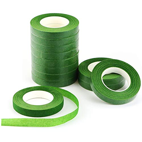 Nexxxi 12 Roll Floral Tapes, 1/2 by 30 Yards Dark Green Flower Stem Wrap Tape for Bouquet Stem Wrapping and Floral Crafts