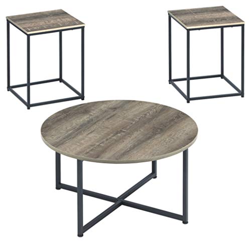 Signature Design by Ashley - Wadeworth Distressed Occasional Table Set of 3, Brown/Black Wood