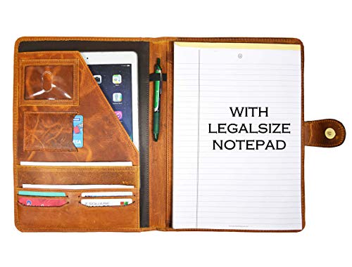 Leather Travel Portfolio | Professional Organizer Men & Women | Tablet Holder Leather Padfolio with Sleeves for documents and Ipad by Aaron Leather Goods (Cinnamon)