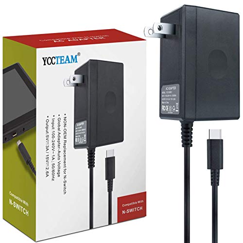 AC Adapter Charger for Nintendo Switch, YCCTEAM Switch Charger AC Adapter Power Supply 15V 2.6A Fast Charging Kit for Switch Dock /Switch Lite and Pro Controller (Support TV Mode),Black