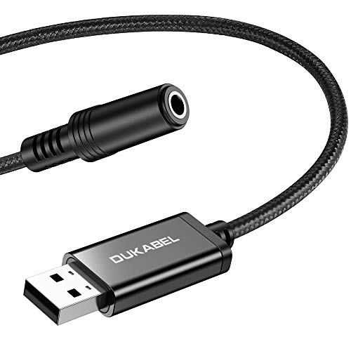 DuKabel ProSeries USB to 3.5mm Jack Audio Adapter, TRRS 4-Pole Mic-Supported USB to Headphone AUX Adapter Built-in Chip External Stereo Sound Card for PS4 PC and More [Metal Housing & Durable Braided]