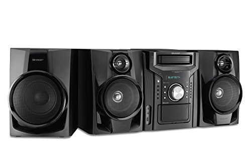 Sharp CD-BHS1050 350W 5-Disc Mini Shelf Speaker/Subwoofer System with Cassette and Bluetooth, AM/FM Digital Tuner, USB Port for MP3 Playback, 350W RMS Power Output and 875W Peak Power, Remote Included