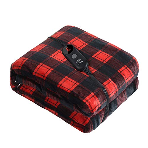 Ariliya Electric Blanket Heated Throw,ETL Certification with 6 Heating Levels and 3 Hours Auto Off,Machine Washable,50' x 60',Reddish Black