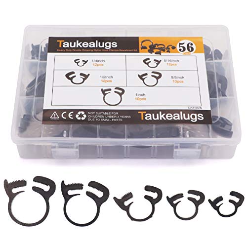 Taukealugs 56-Pcs Heavy Duty Speedy Double Snap Grip Nylon Plastic Hose Clamps Assortment-1/4inch,5/16inch,1/2inch,5/8inch,1inch