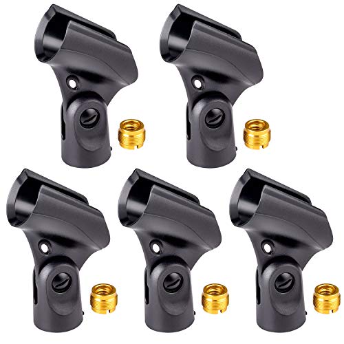 Universal Microphone Clip Holder with Nut Adapters 5/8' to 3/8', 5 Pack, Black