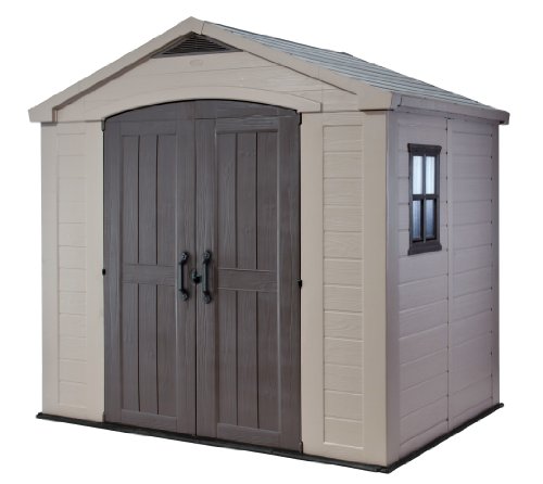 Keter Factor 8x6 Large Resin Outdoor Shed for Patio Furniture, Lawn Mower, and Bike Storage, Taupe/Brown