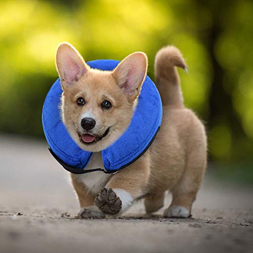 E-KOMG Dog Cone After Surgery, Protective Inflatable Collar, Blow Up Dog Collar, Pet Recovery Collar for Dogs and Cats Soft (Small(6'-9'), Blue)