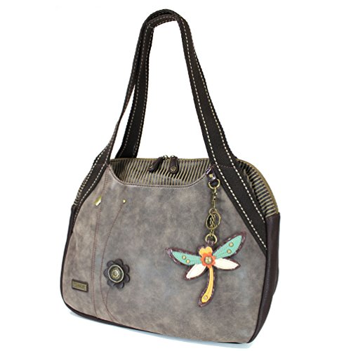 Chala Large Bowling Tote Bag with coin purse Stone Gray (Dragonfly - Gray)