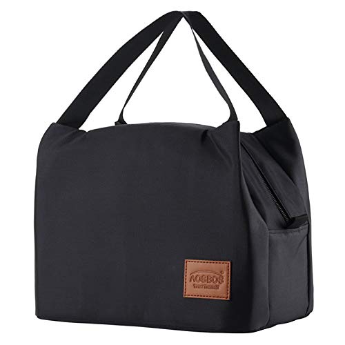 Aosbos Lunch Bags for Women Insulated Men Lunch Bag Black Adult Lunch Box Cooler Tote Bag Food Container Meal Prep Bag for Work Picnic