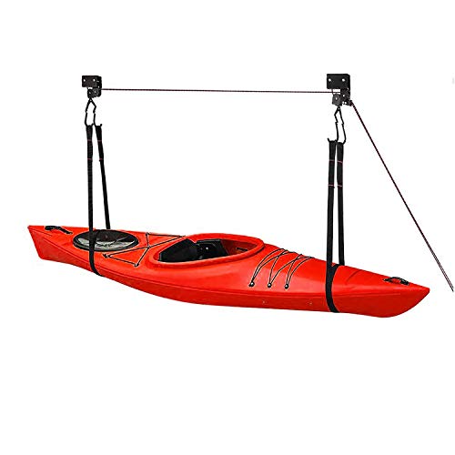 Great Working Tools Kayak Hoist Lift, Hanging 2 Pulley System - Garage Ceiling Mount 125 Pound Capacity Heavy Duty - Bicycle, Paddleboard, Canoe and Ladder Storage Tool