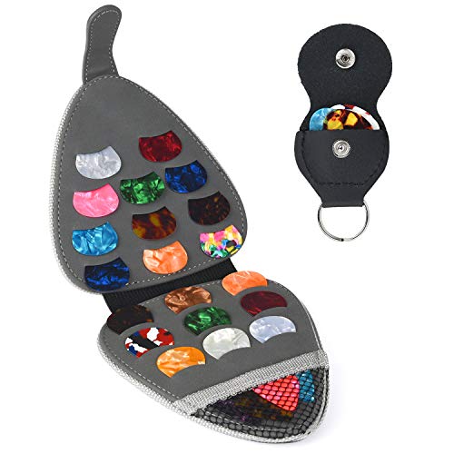 PlasMaller Guitar Pick Holder Case Bag with 24pcs Acoustic Electric Guitar Colorful Picks 0.46mm/ 0.71mm/ 0.96mm + Little Picks Holder Set (Black)