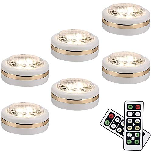 LEASTYLE Wireless LED Puck Lights with Remote Control 6 Pack, LED Under Cabinet Lighting,Puck Lights Battery Operated, Closet Light, Under Counter Lighting, Stick On Lights