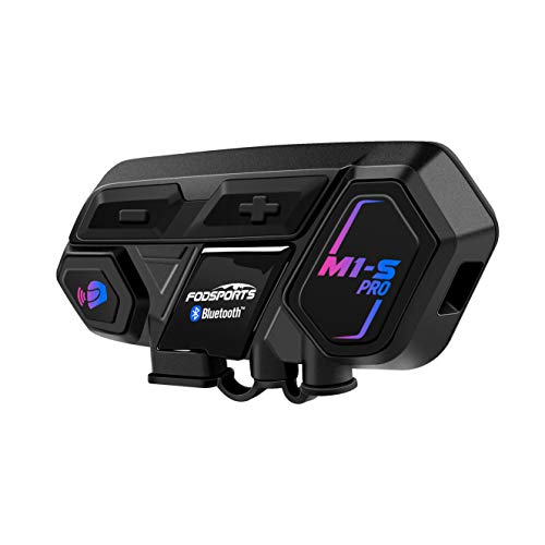 Motorcycle Bluetooth Intercom, Fodsports M1-S Pro 2000m 8 Riders Group Motorcycle Helmet Bluetooth Headset Communication Systems Kit (Handsfree/Siri Google Assistant/Waterproof/GPS/Hard&Mic/1Pack)