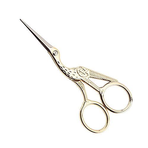 BIHRTC 4.5' Stainless Steel Sharp Tip Classic Stork Scissors Crane Design Sewing Scissors DIY Tools Dressmaker Shears Scissors for Embroidery, Craft, Needle Work, Art Work & Everyday Use (Gold)