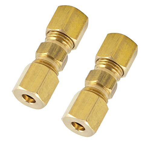 Legines Brass Compression Tube Fitting, Union, 1/4' OD x 1/4' OD, Pack of 2