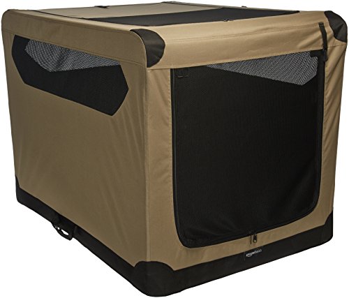 AmazonBasics Portable Folding Soft Dog Travel Crate Kennel, X-Large (31 x 31 x 42 Inches), Tan