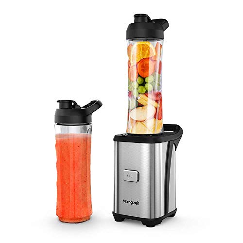 homgeek Personal Mini Blender Smoothie Maker for Juice Shakes and Smoothie,Portable Small Countertop Mixer with 600ml Travel Sport Bottle, 300W