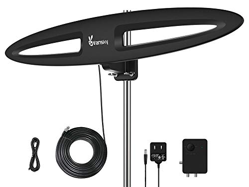 Outdoor TV Antenna 150 Mile Range 28dB High Gain Amplified Multi-Directional Reception Antenna Support UHF/VHF Channels w/Base/Clamp/Hardware 33ft Thicker Coax Cable (Antenna Mount Excluded)