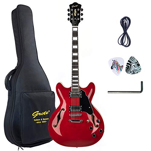 GROTE Electric Guitar Semi-Hollow Body Guitar Gig Bag (Red)