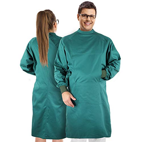 Medd Max Medical Gown Washable – Reusable Gown with Long Sleeve & Elastic Cuff, Unisex Cotton Lab Coat, Work Uniform, Dust Suit Long Workwear (Size Extra Large)