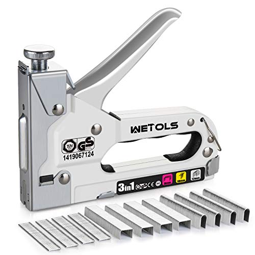 WETOLS Staple Gun, Heavy Duty Staple Gun, 3 in 1 Manual Nail Gun with 2400 Staples(D, U and T-Type), for Upholstery, Material Repair, Carpentry, Decoration, Furniture, DIY - DY808