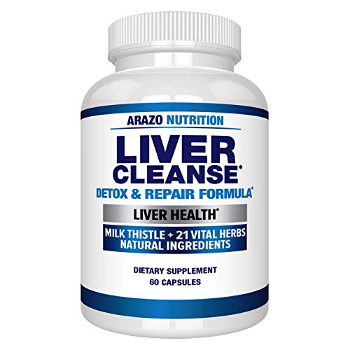 Liver Cleanse Detox & Repair Formula – 22 Herbs Support Supplement: Milk Thistle Extracts Silymarin, Beet, Artichoke, Dandelion, Chicory Root – Arazo Nutrition USA