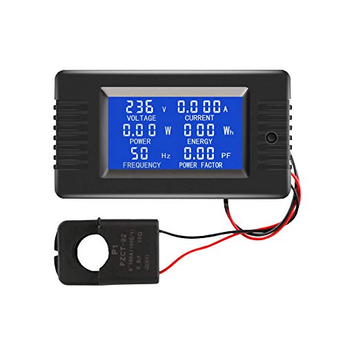 AC Current Voltage Amperage Power Energy Panel Meter LCD Digital Display Ammeter Voltmeter Multimeter with Split Core Current Transformer CT AC 80-260V 100A (AC 100A Meter(Split Core Transformer))