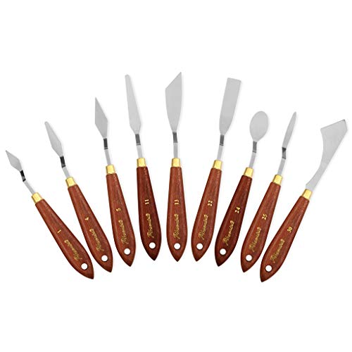 DerBlue Stainless Steel Artists Palette Knife Set,Spatula Palette Knife Painting Mixing Scraper,Thin and Flexible Art Tools for Oil Painting, Acrylic Mixing, Etc. (9pcs)