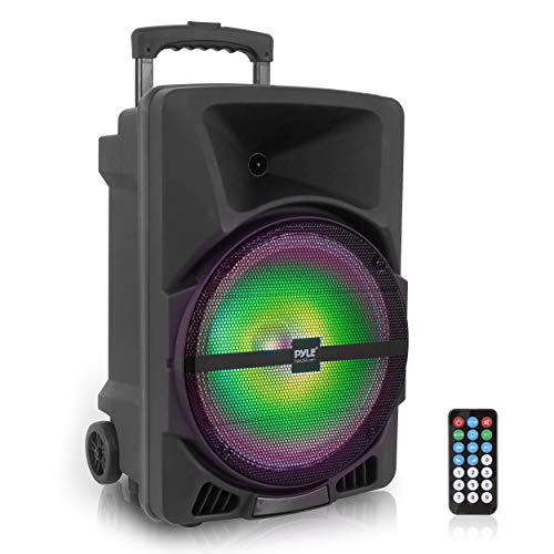 Wireless Portable PA Speaker System -1200W High Powered Bluetooth Compatible Indoor and Outdoor DJ Sound Stereo Loudspeaker w/ USB SD MP3 AUX 3.5mm Input, Flashing Party Light & FM Radio -PPHP1544B