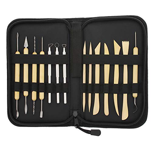 US Art Supply 14-Piece Pottery, Clay Sculpture & Ceramics Tool Set with Canvas Zippered Case